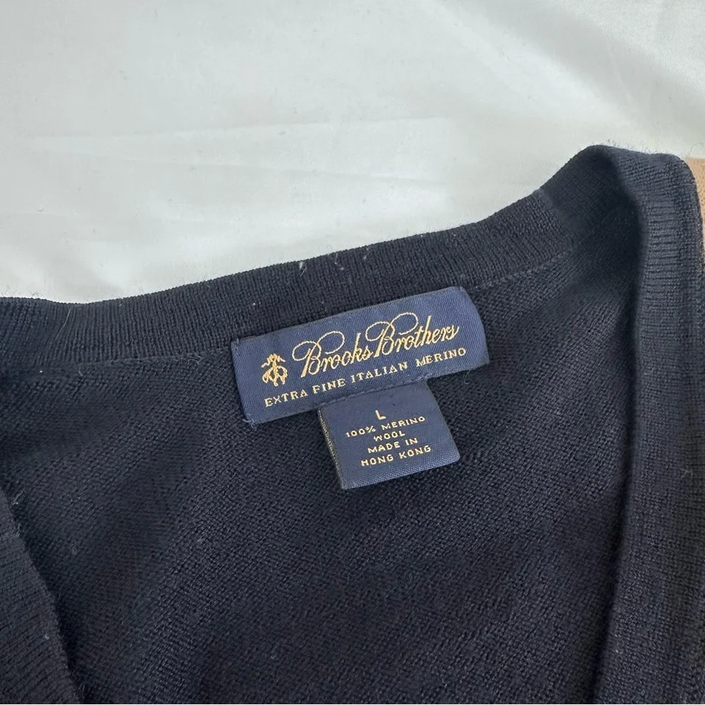 Brooks Brothers Merino Wool V‎ Neck Pull Over Sweater Red Tan Blue Men's Large